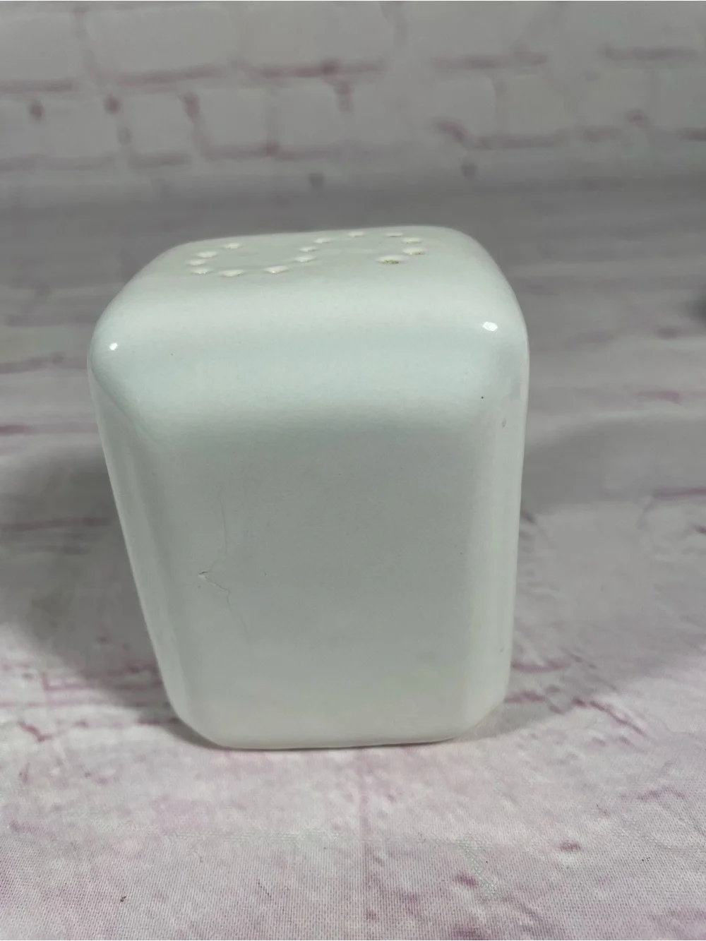 Vintage Art Deco Minimalist Ceramic White Square Salt and Pepper Shaker Pair